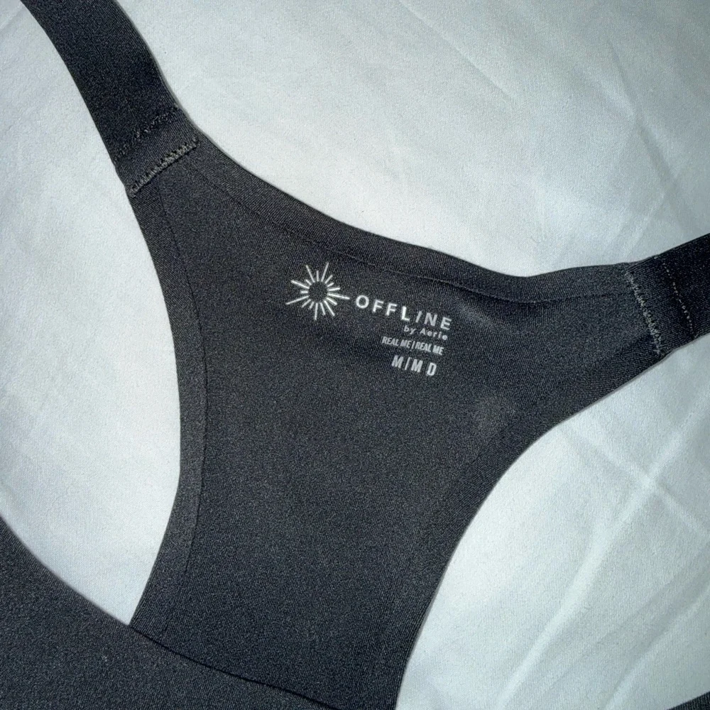 Aerie OFFLINE Real Me Hold Up! Racerback Sports Bra Smoked Gray - Picture 3 of 5